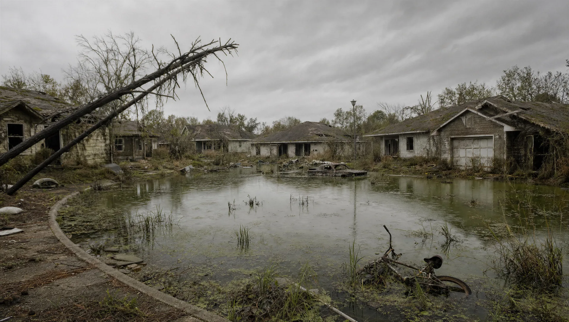 Flooded suburban cul-de-sac