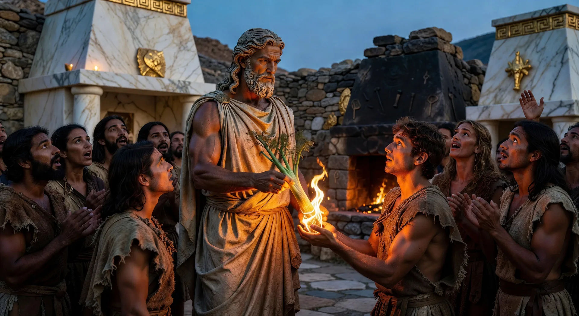 Prometheus gives fire to humanity