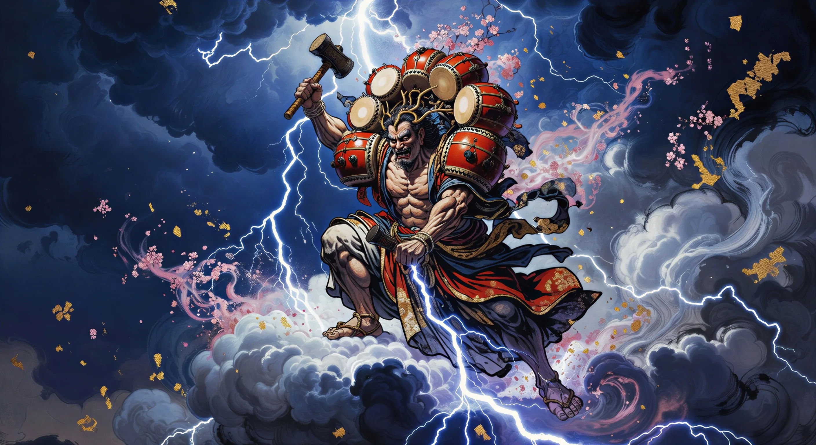 Raijin above the storm clouds