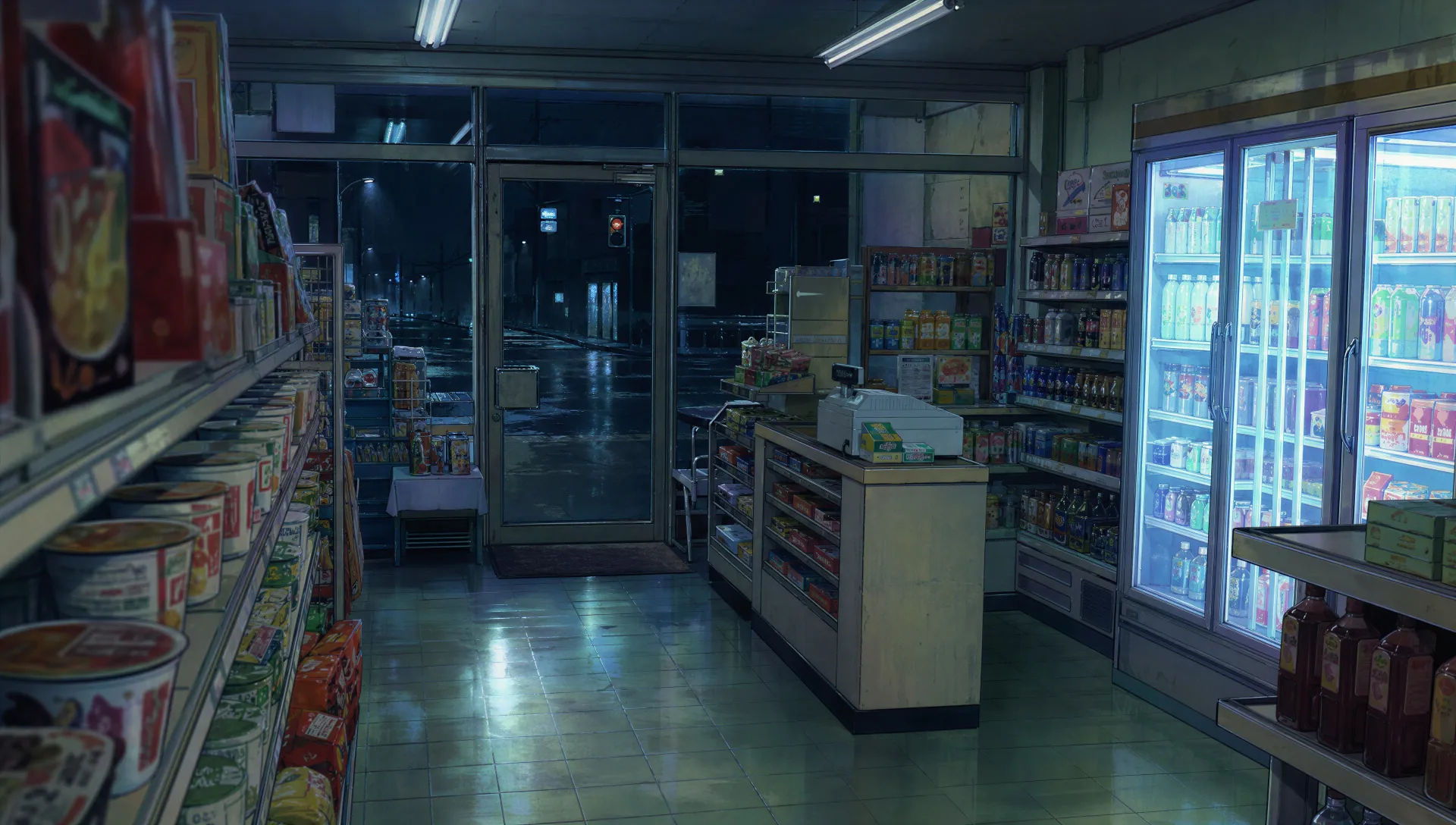 Retro convenience store at night