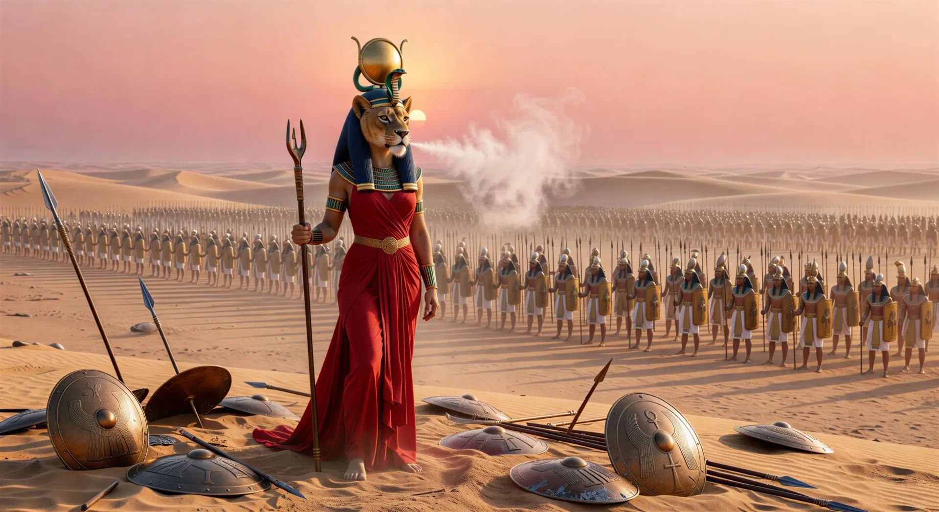 Sekhmet on the battlefield at dawn