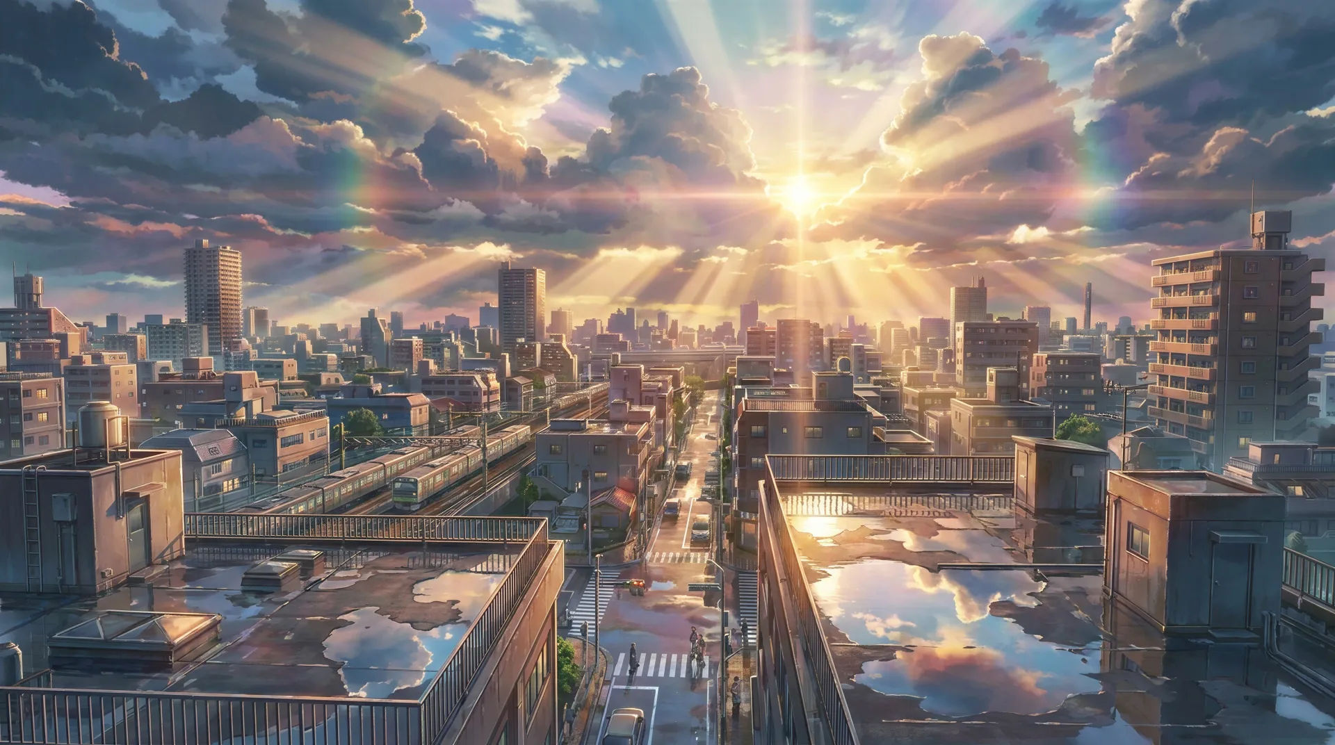 Chuva se dissipando sobre os telhados