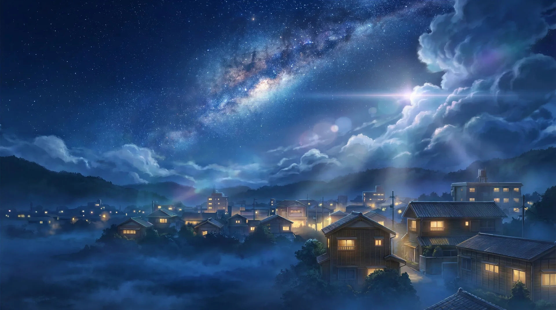 Starry night over a quiet town