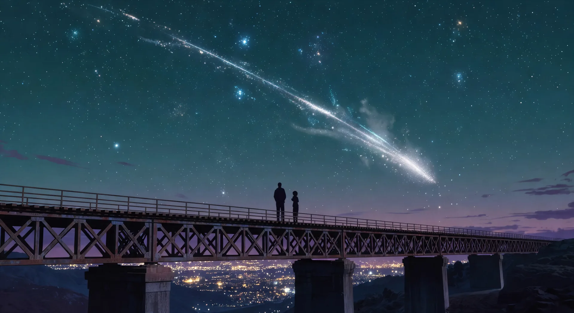 Comet trail across deep teal sky