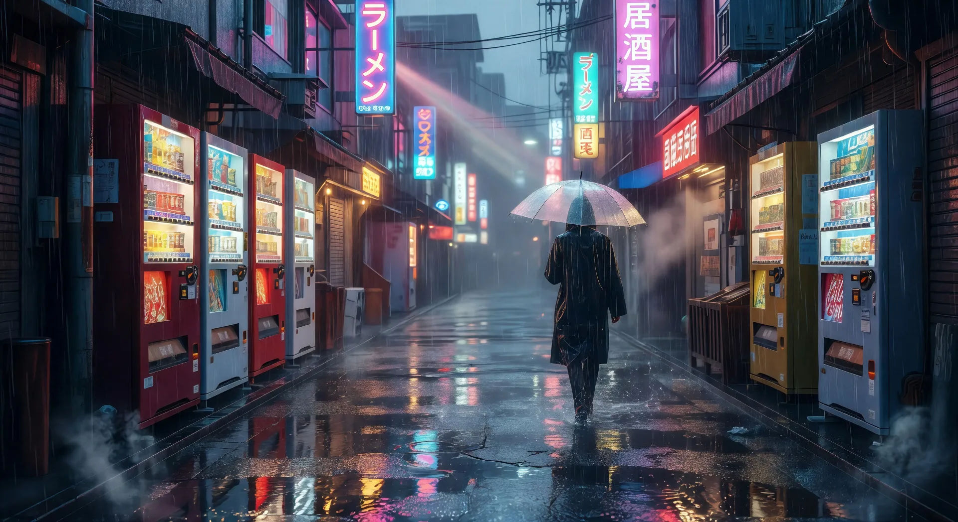 Empty Tokyo street in summer rain