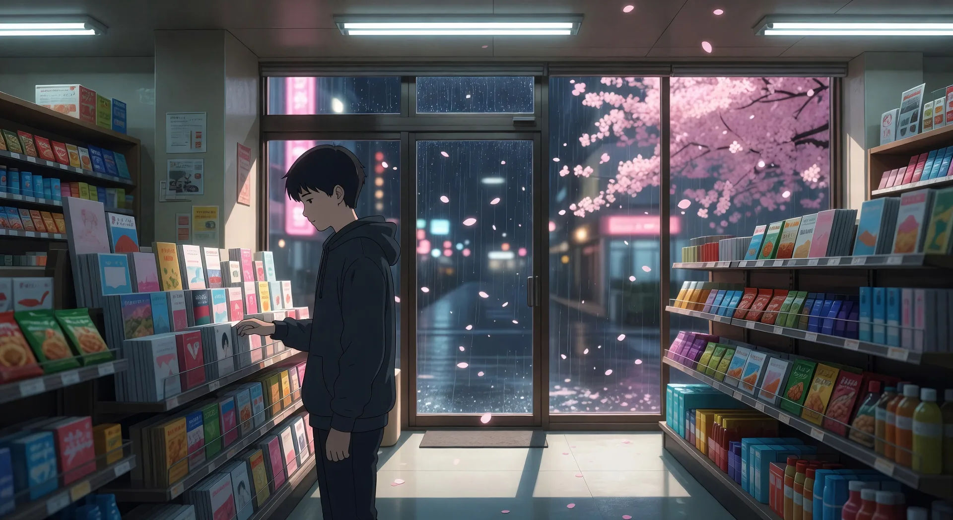 Cherry blossom convenience store window