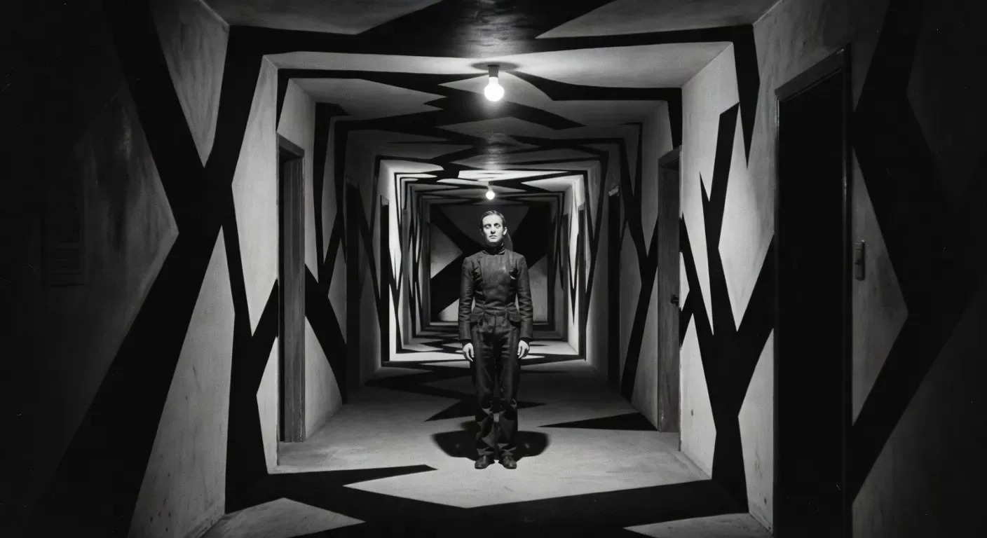 Caligari painted-shadow corridor