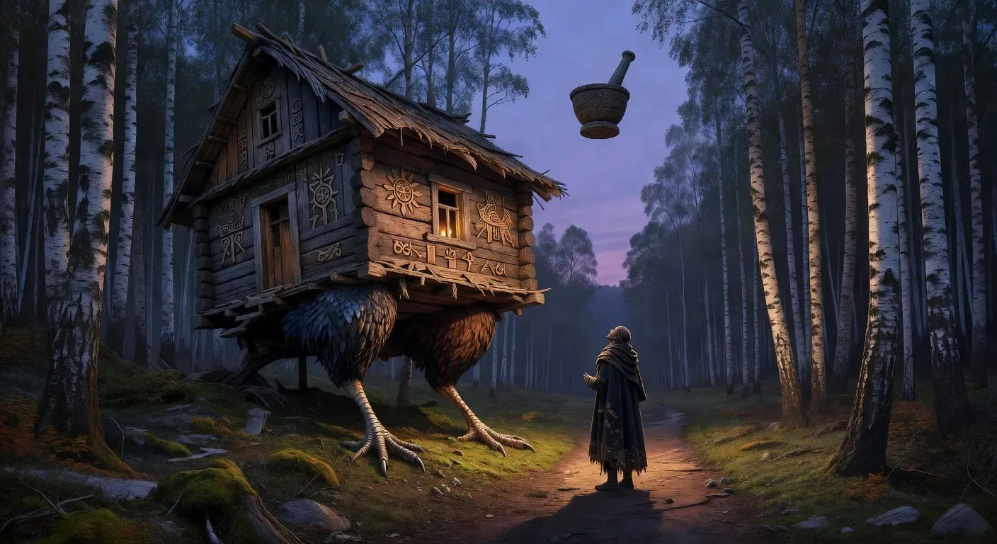 La cabaña de patas de gallina de Baba Yagá al borde del bosque