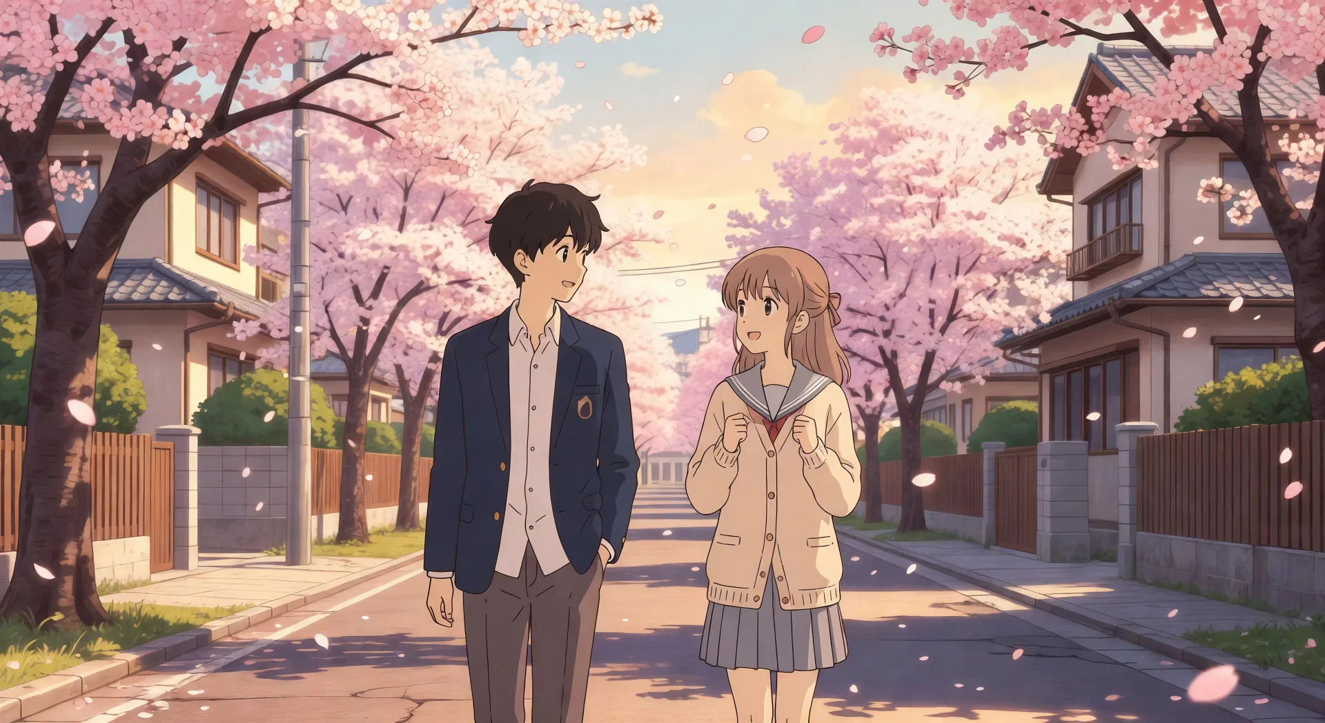 Caminata por una calle con sakura