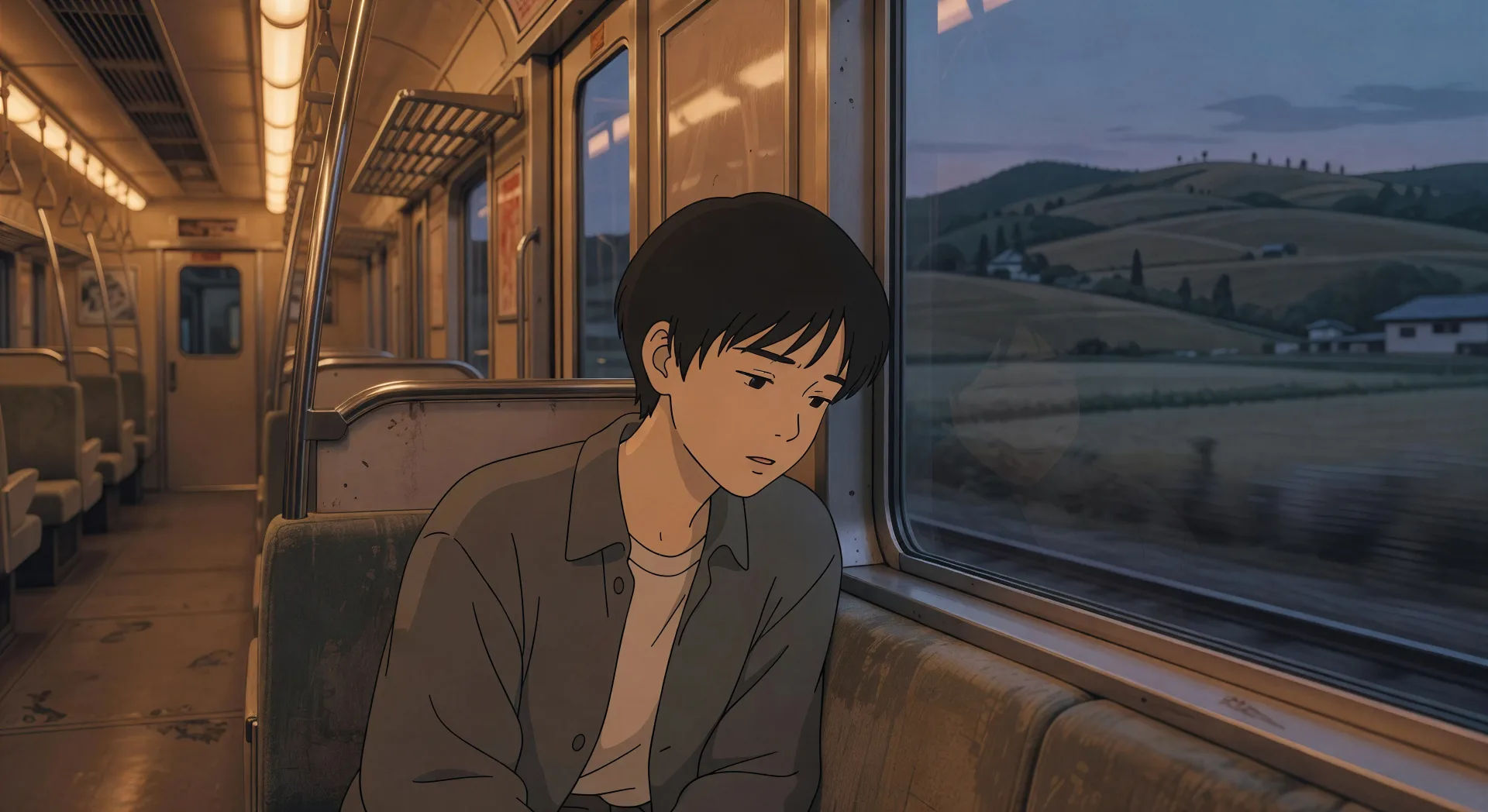 Train ride at dusk