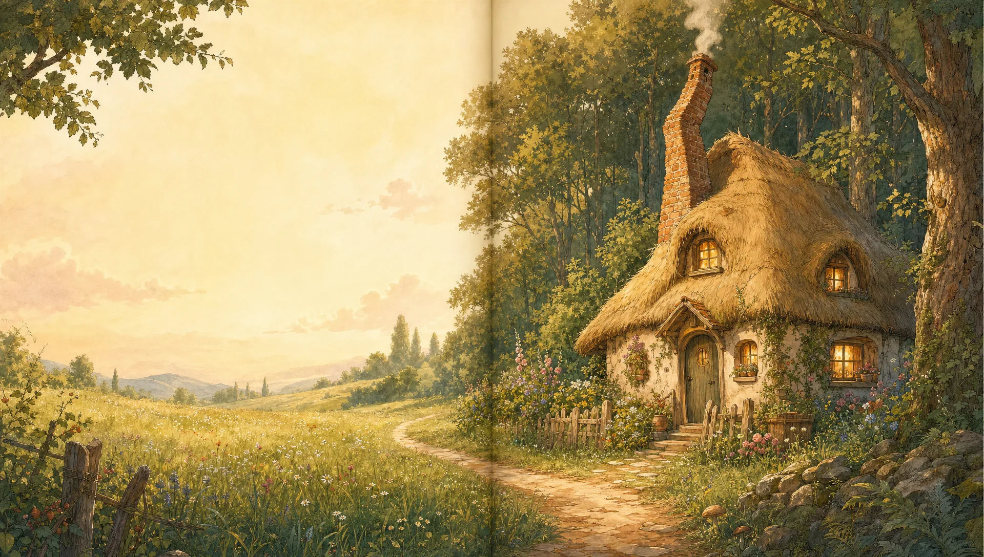 A cottage at the edge of a wood
