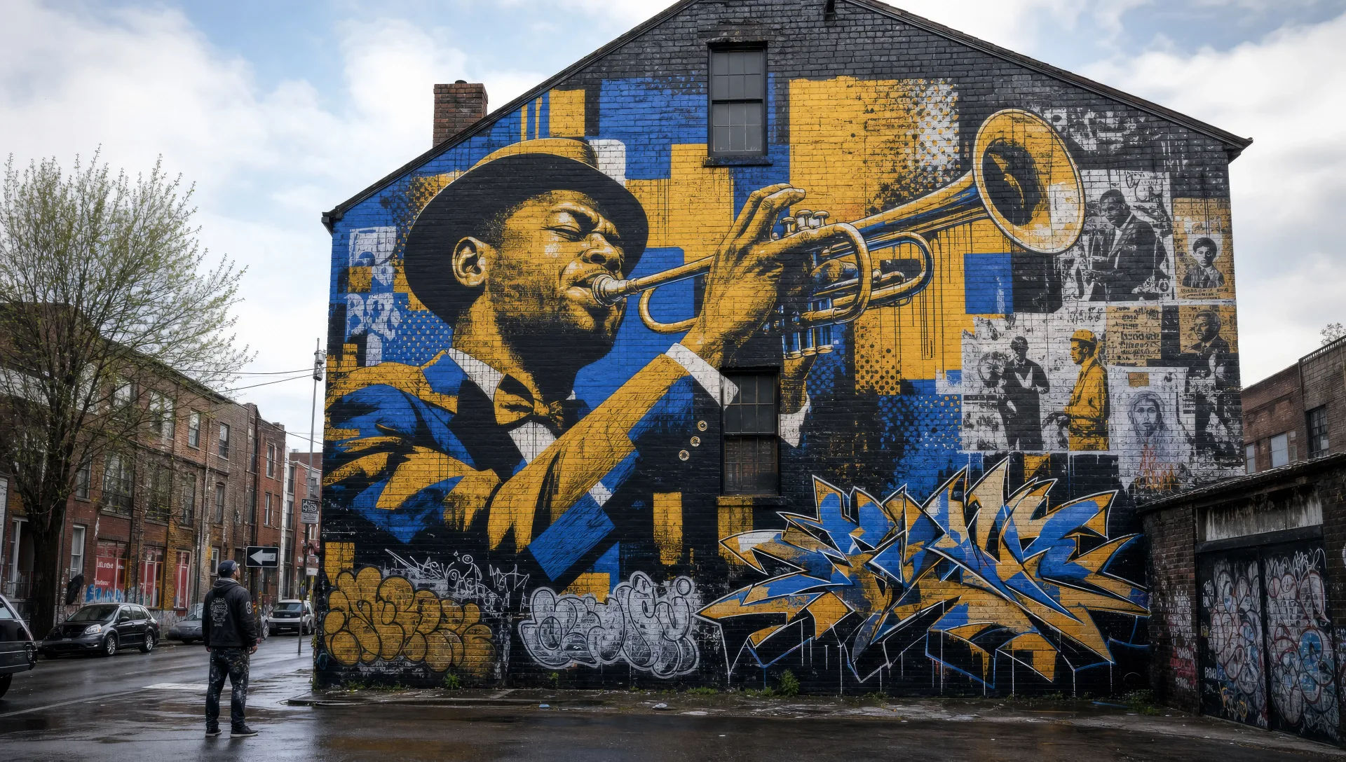 Three-storey brick mural