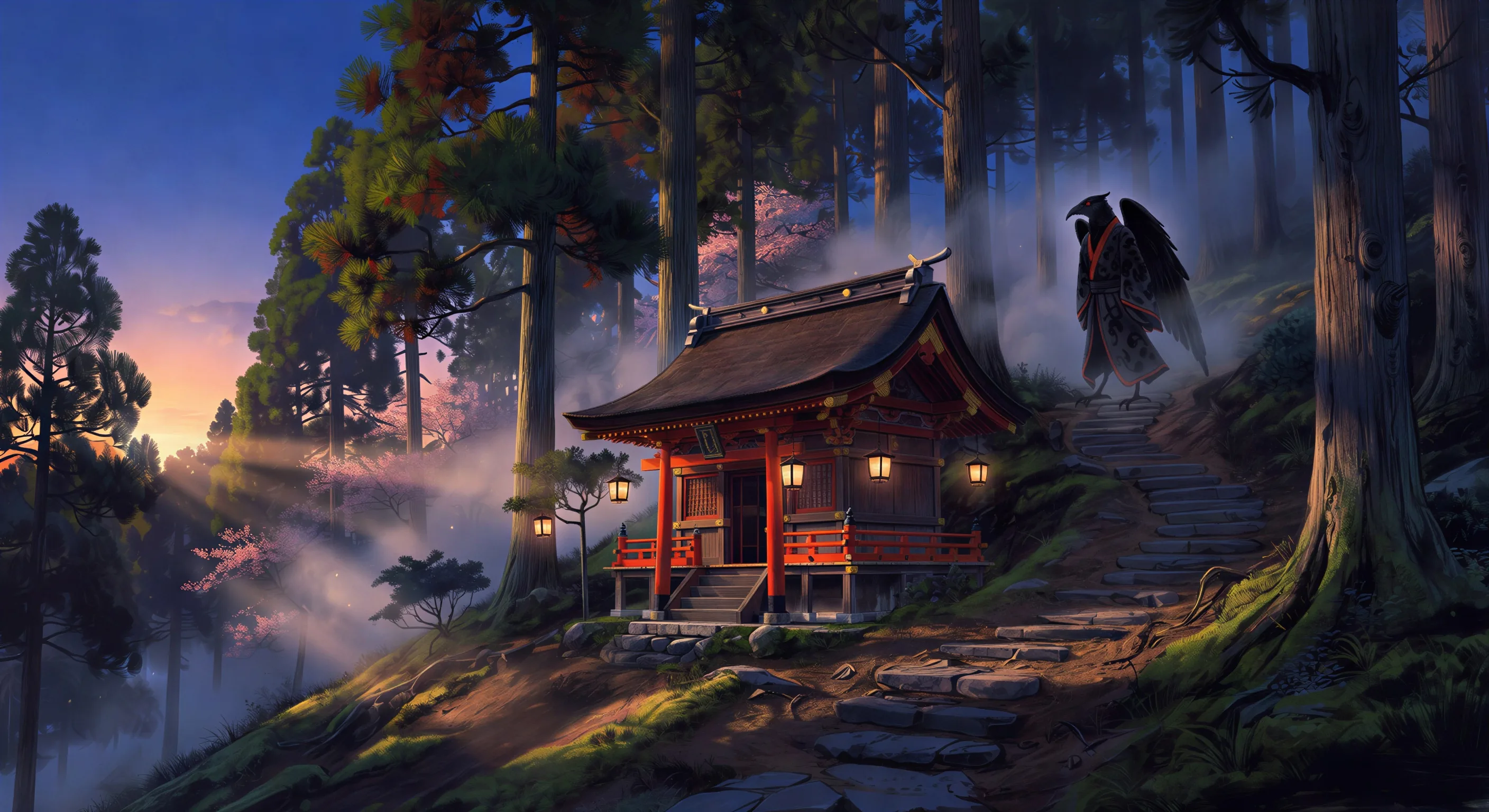 Mountain shrine at dawn