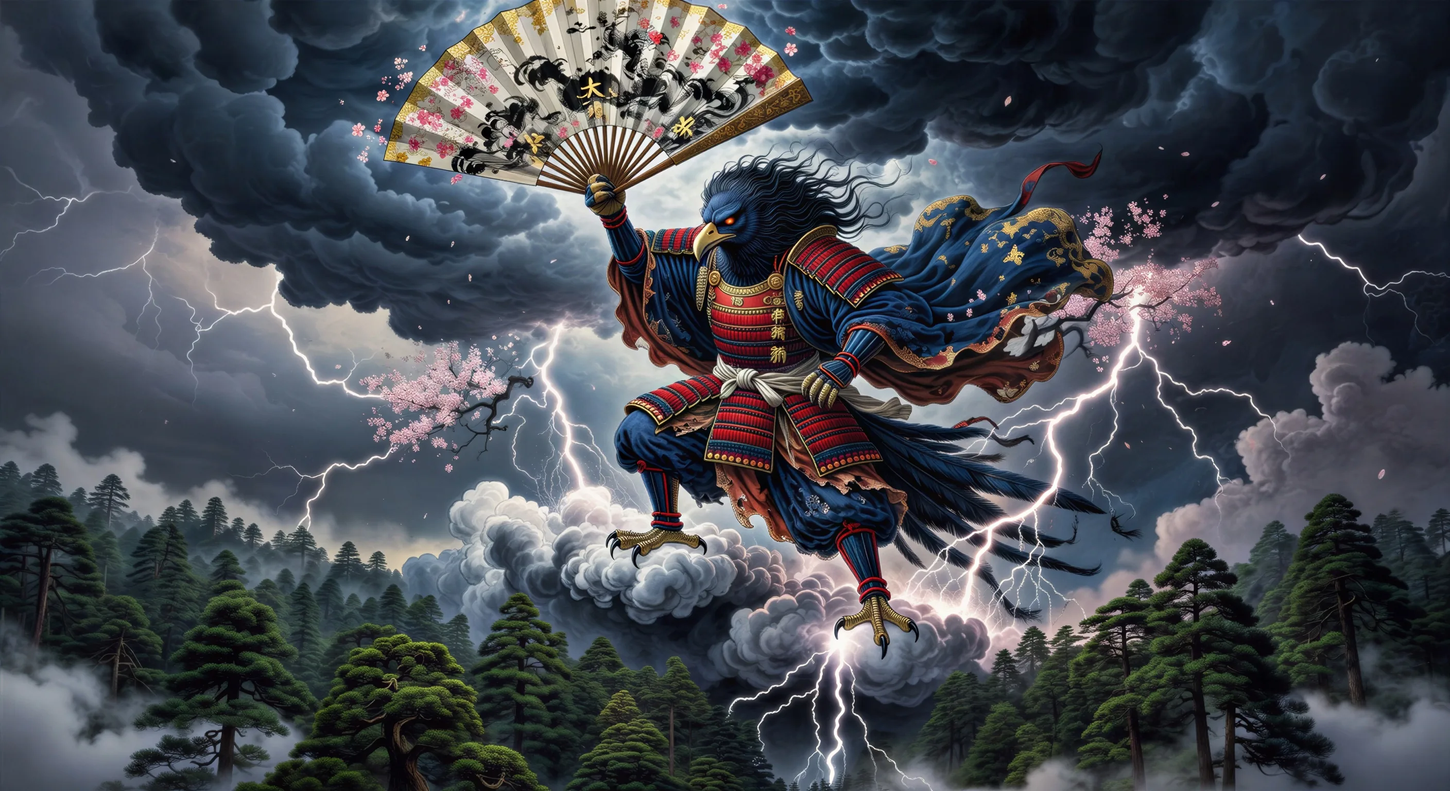 Tengu in the storm clouds