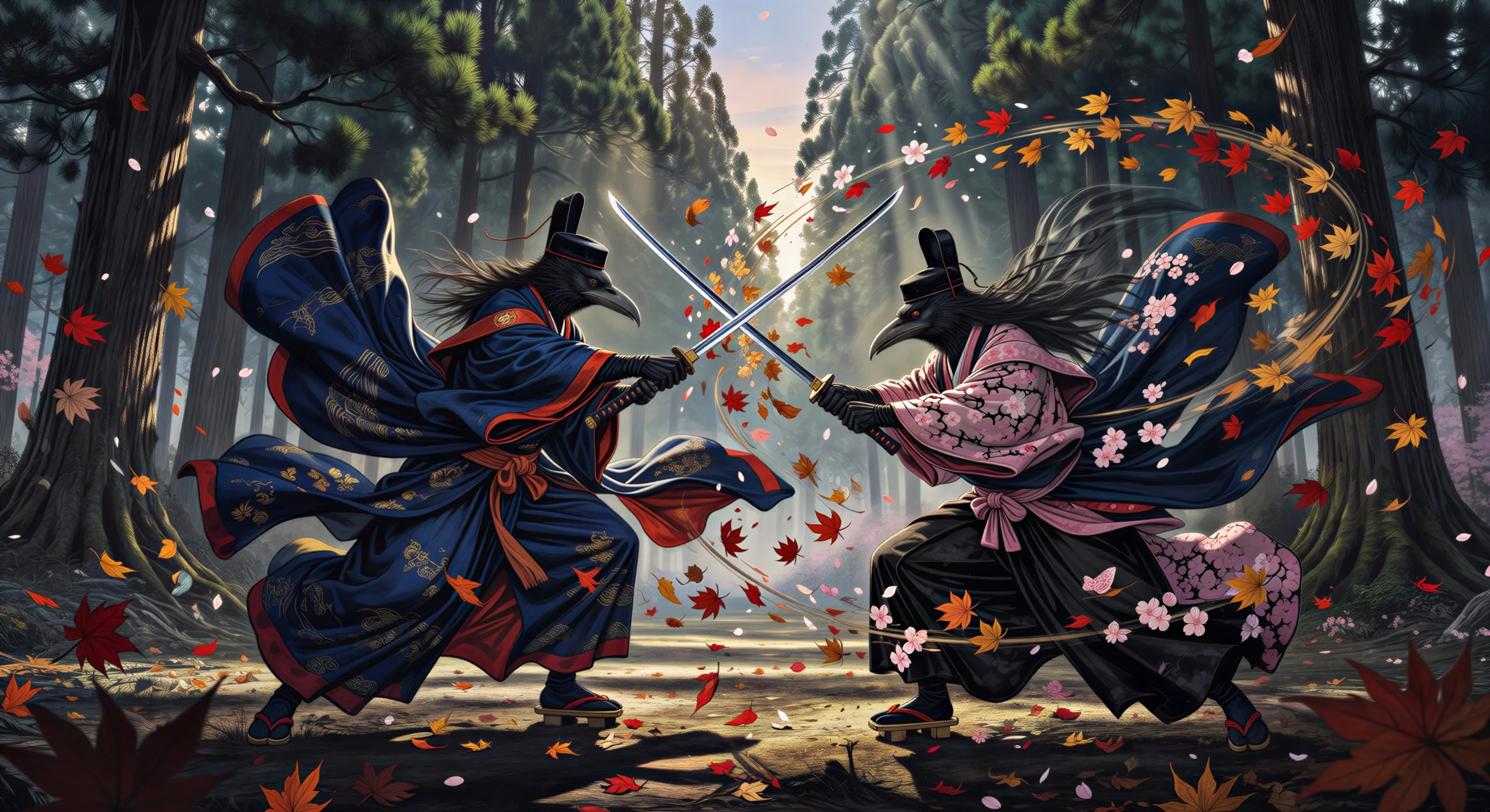 Tengu sword duel under cedars