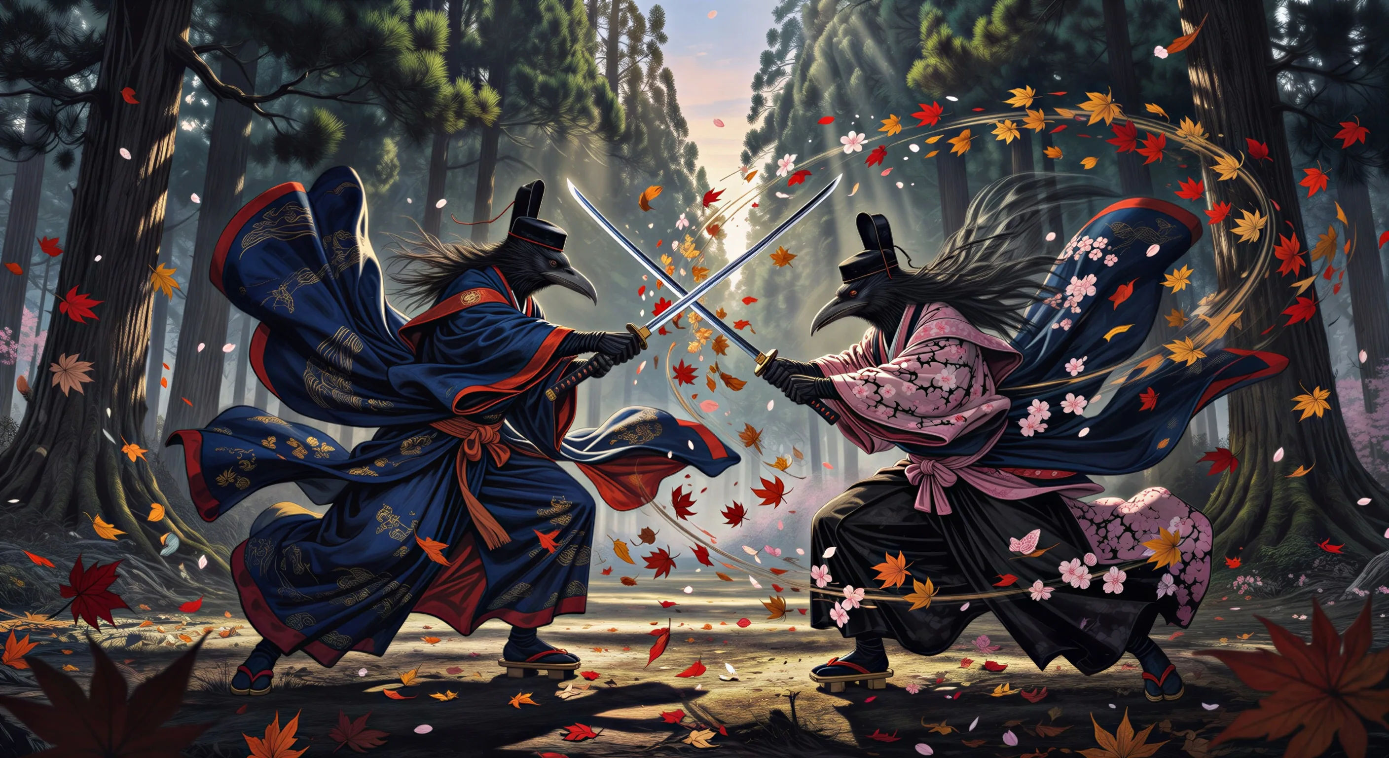 Tengu sword duel under cedars