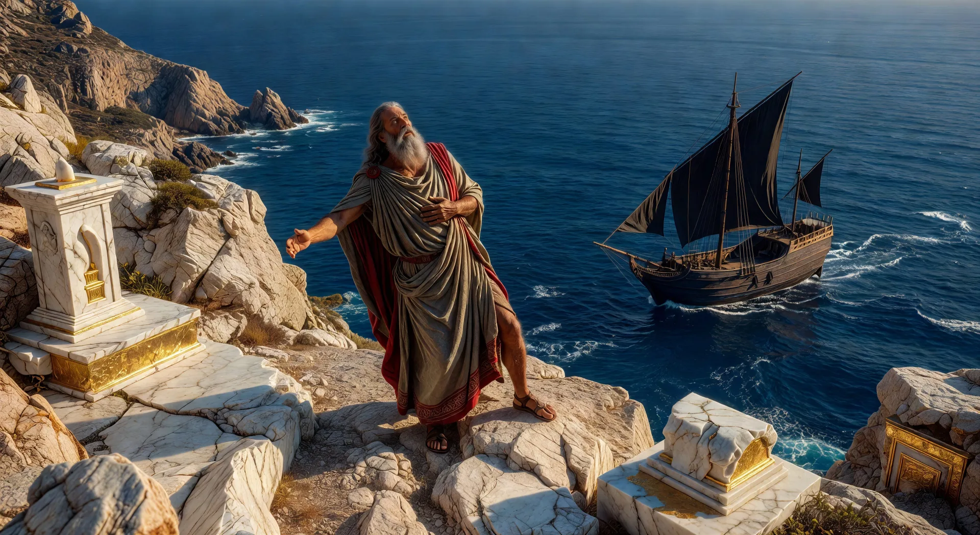 Aegeus leaps from the cliff