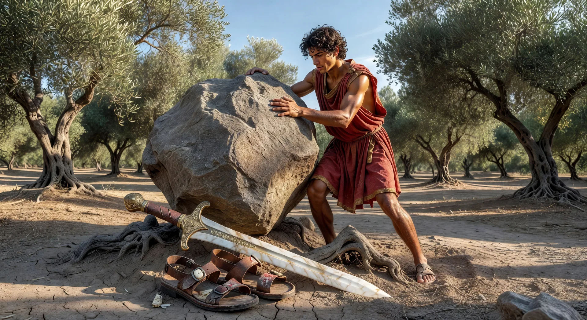 Theseus lifts the rock at Troezen