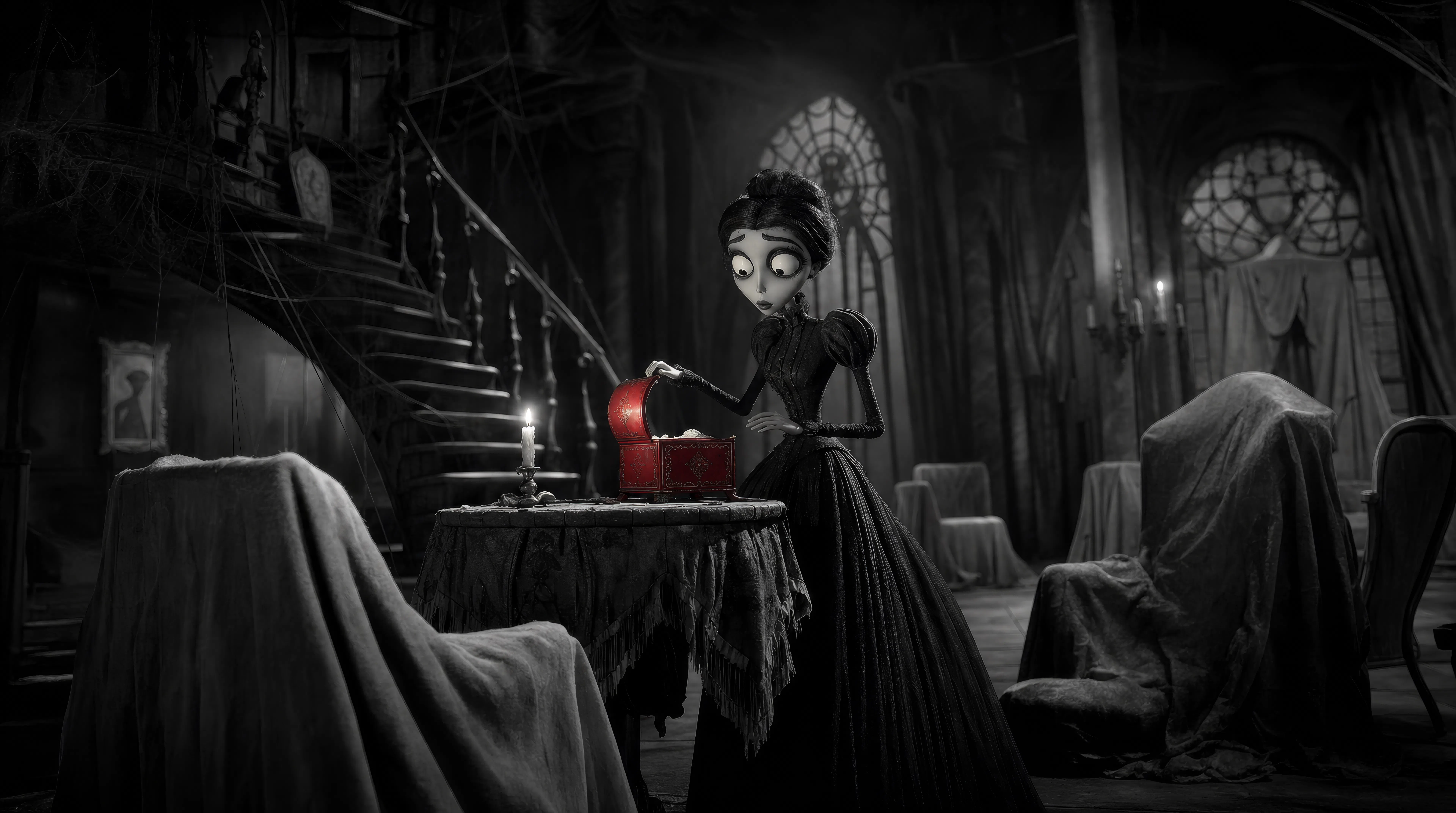 A candlelit gothic manor interior