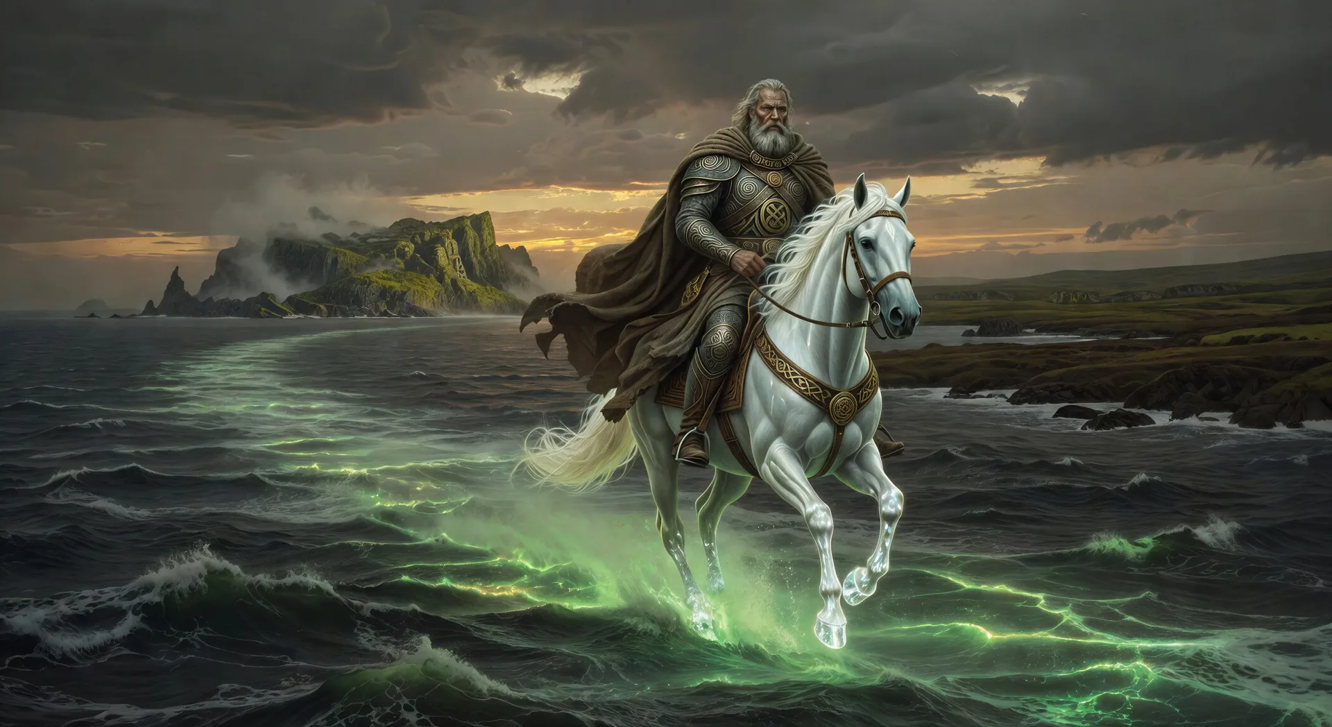 Manannán riding the waves