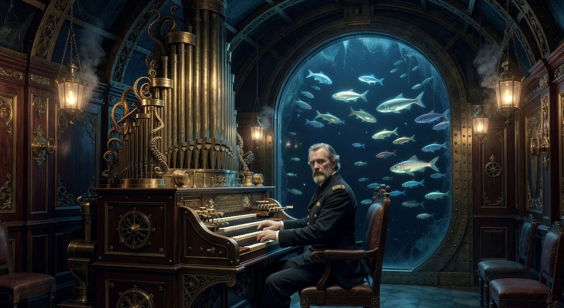 Kapitän Nemo an der großen Orgel