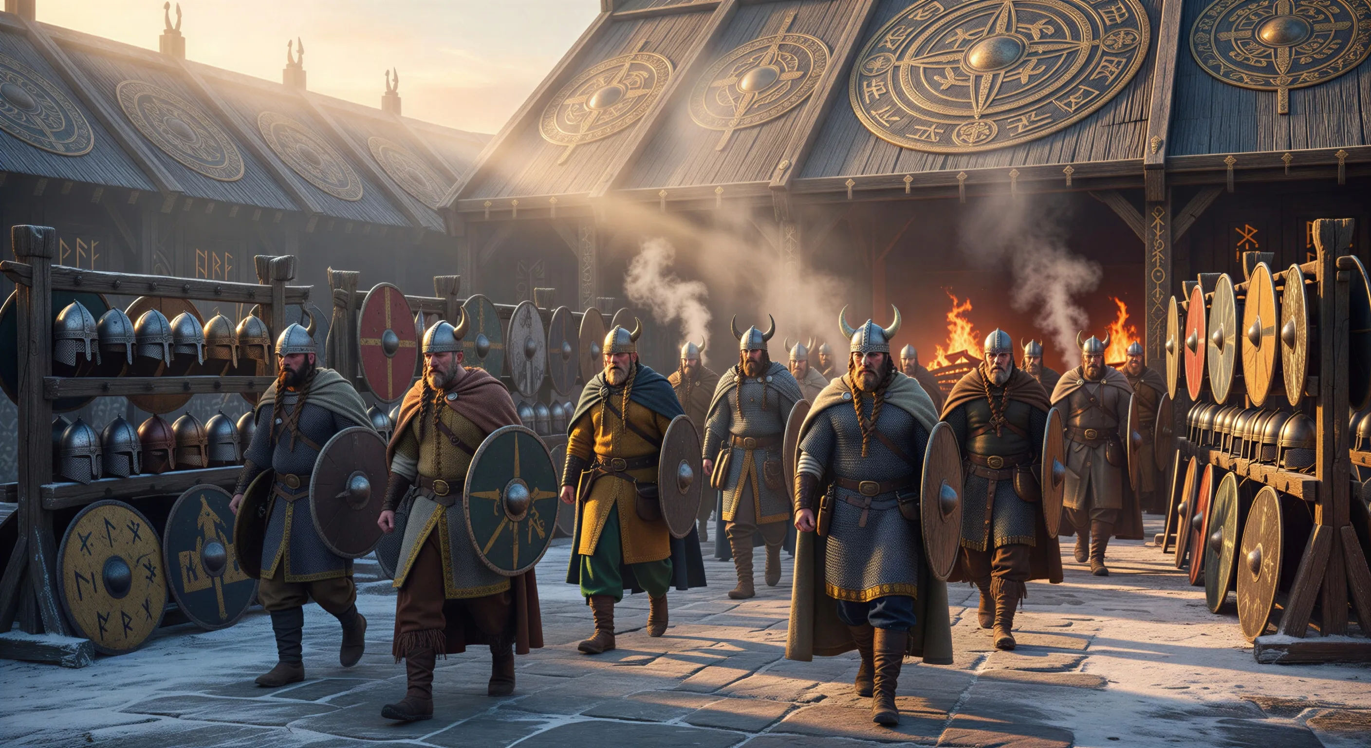 Dawn arming in the courtyard
