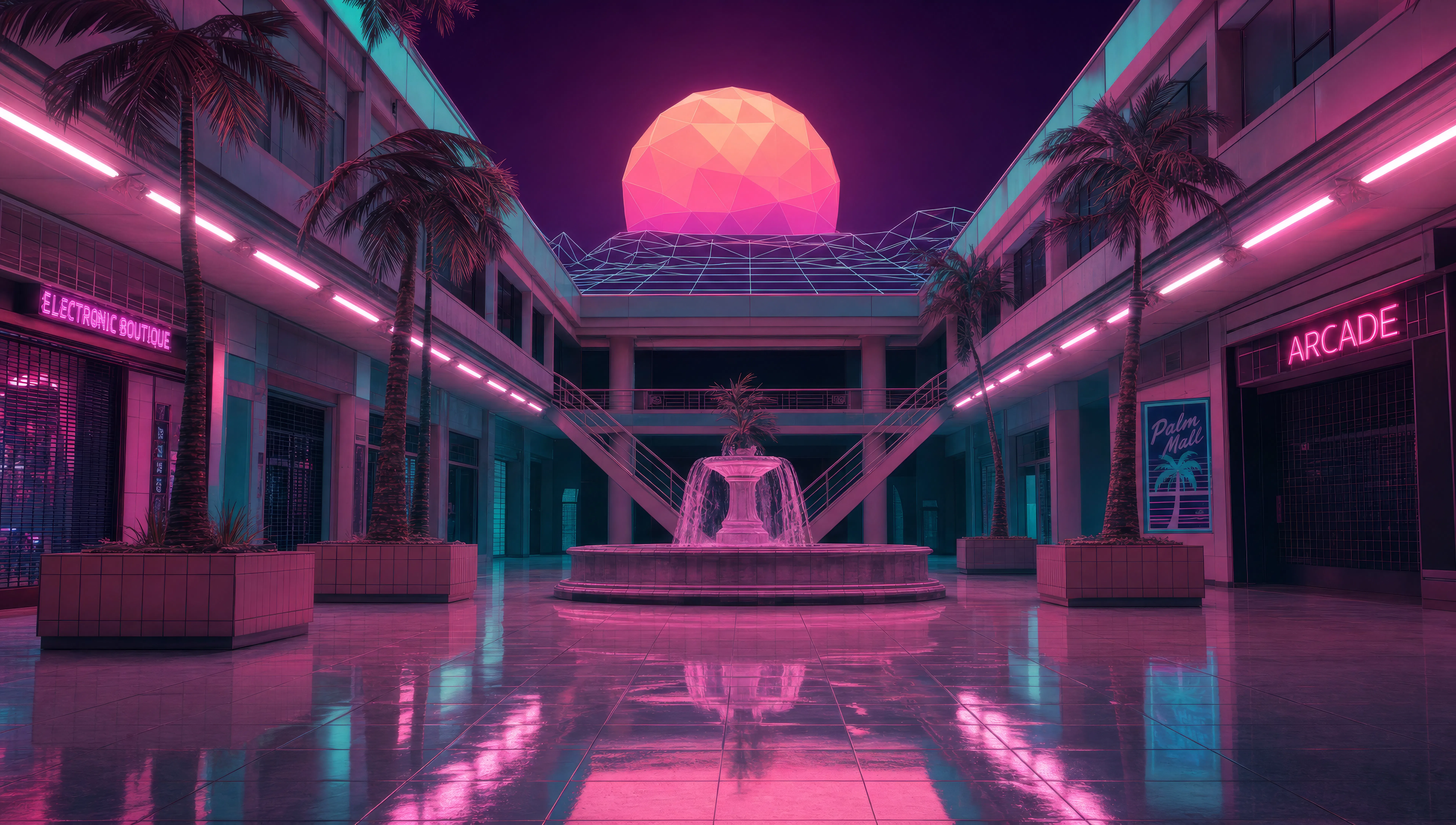 Empty mall atrium at midnight