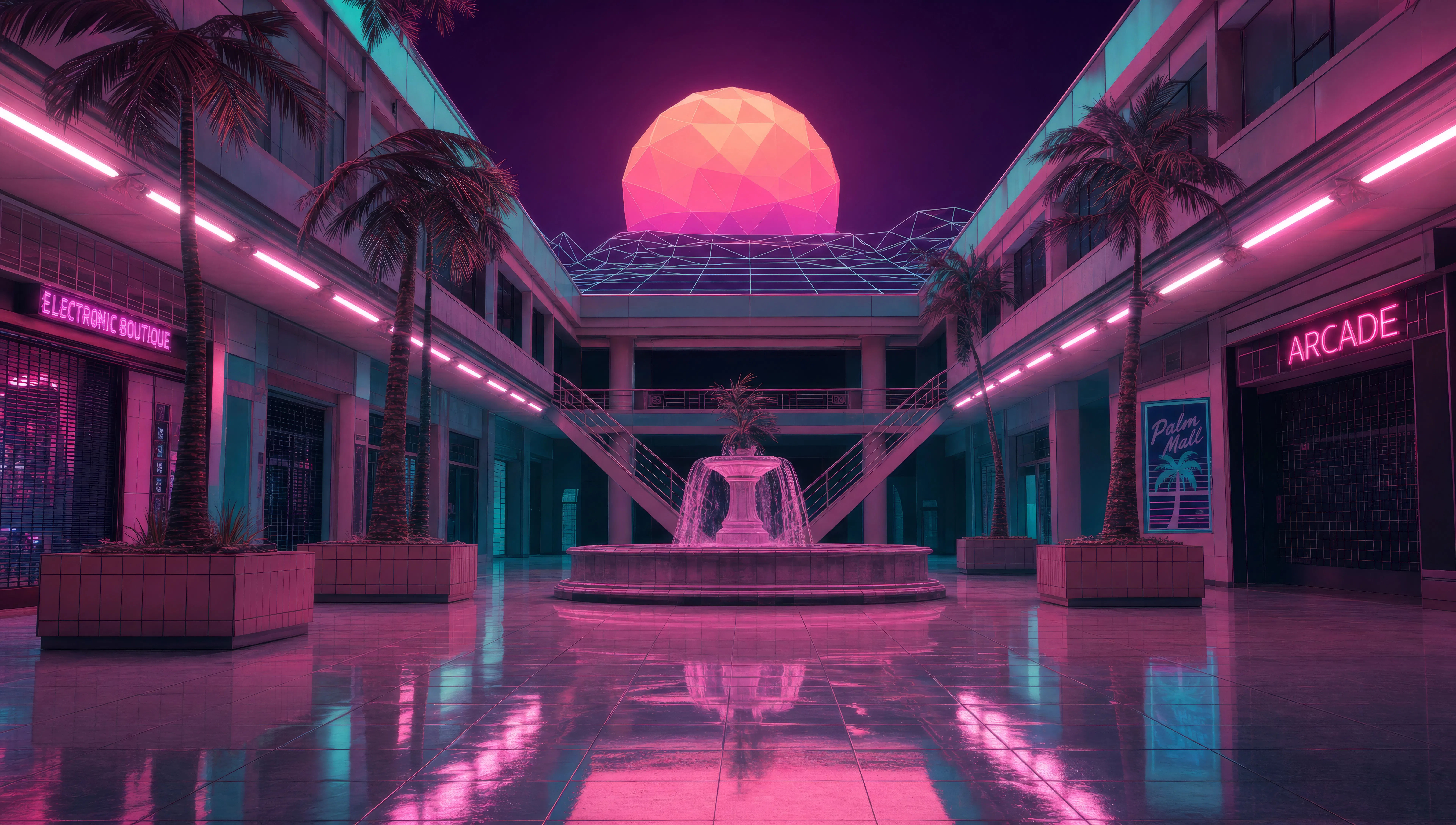Empty mall atrium at midnight