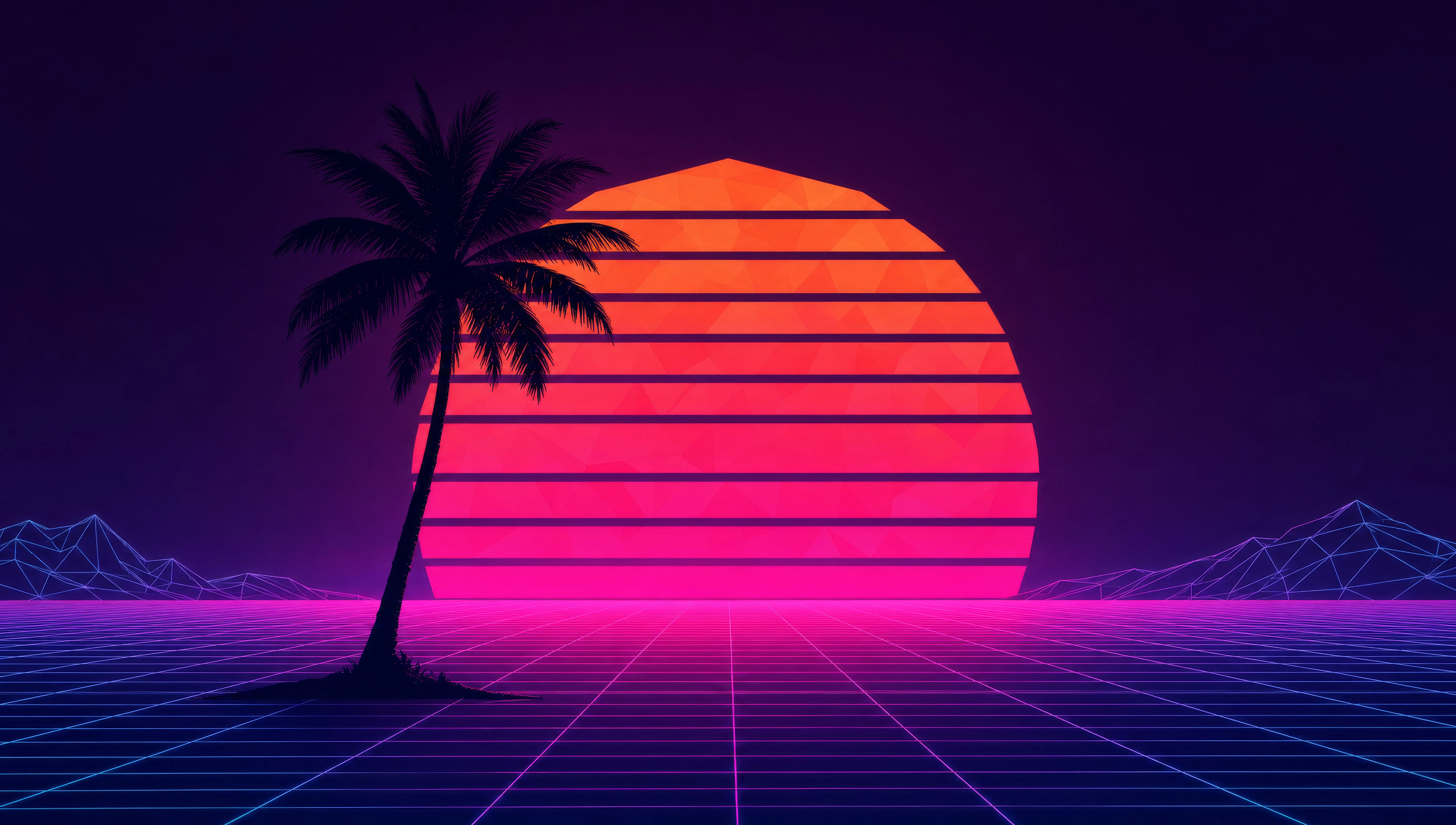 Palm tree under a low-poly sunset