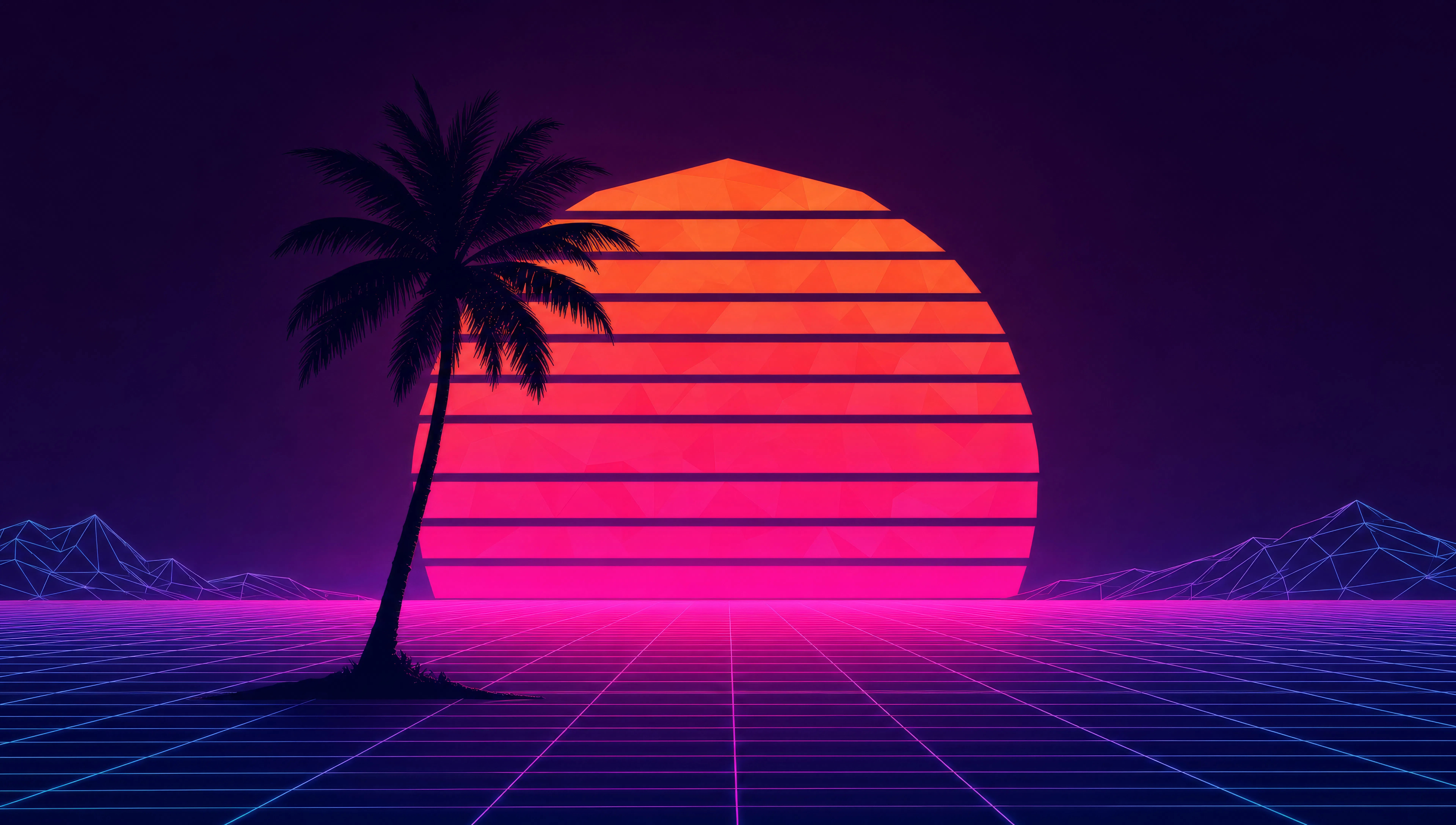 Palmeira sob um pôr do sol low-poly
