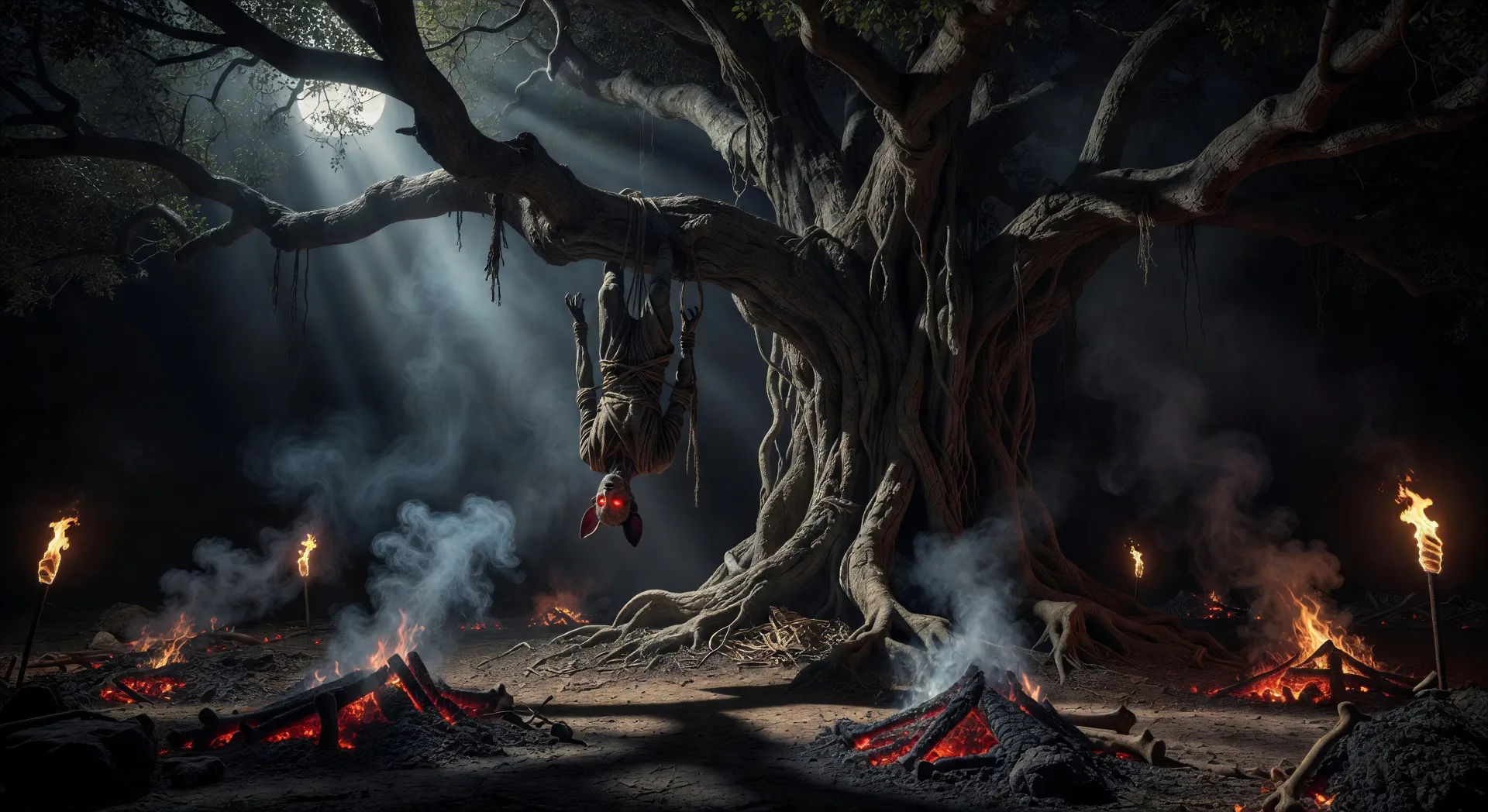Betal cuelga del árbol del crematorio