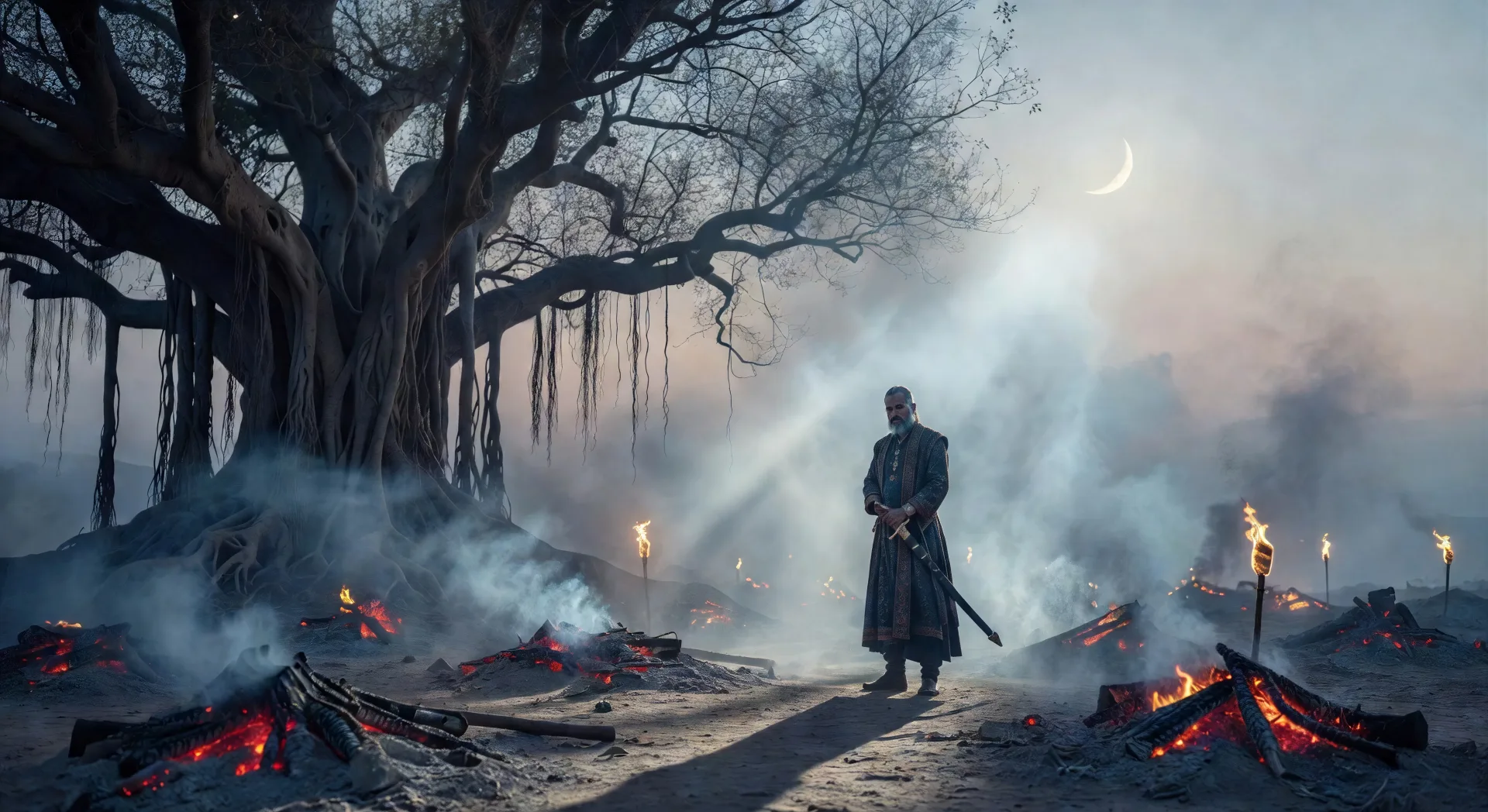 Dawn breaks over the cremation ground