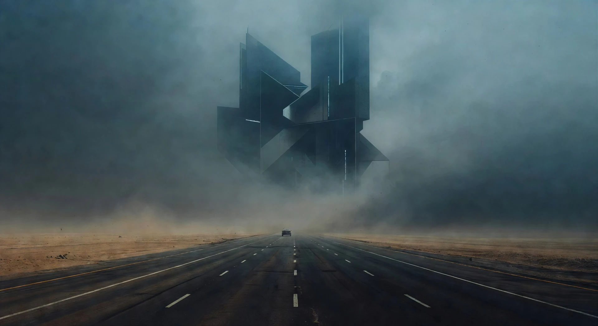 Fog-soaked highway approach