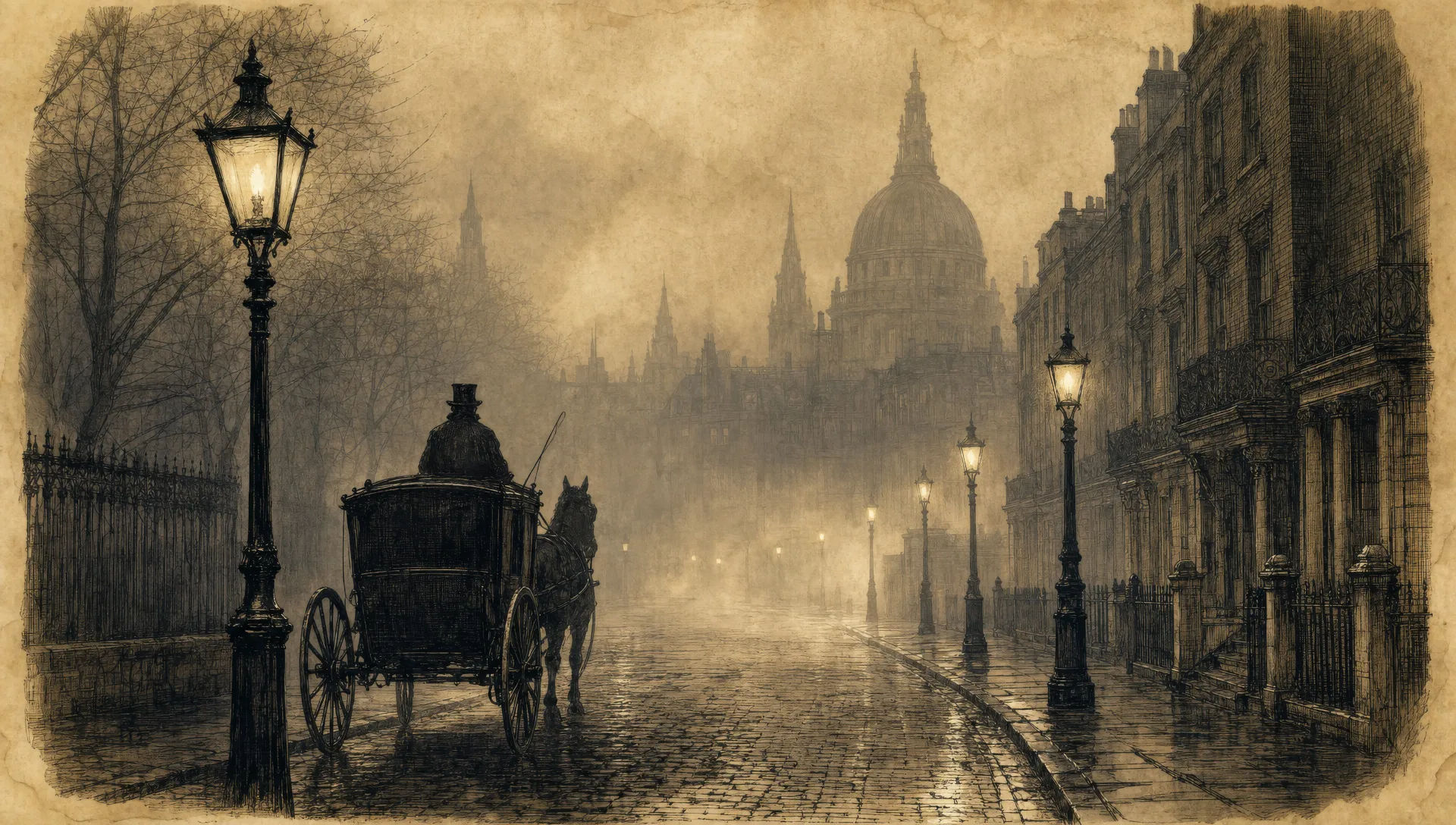 A city street in fog