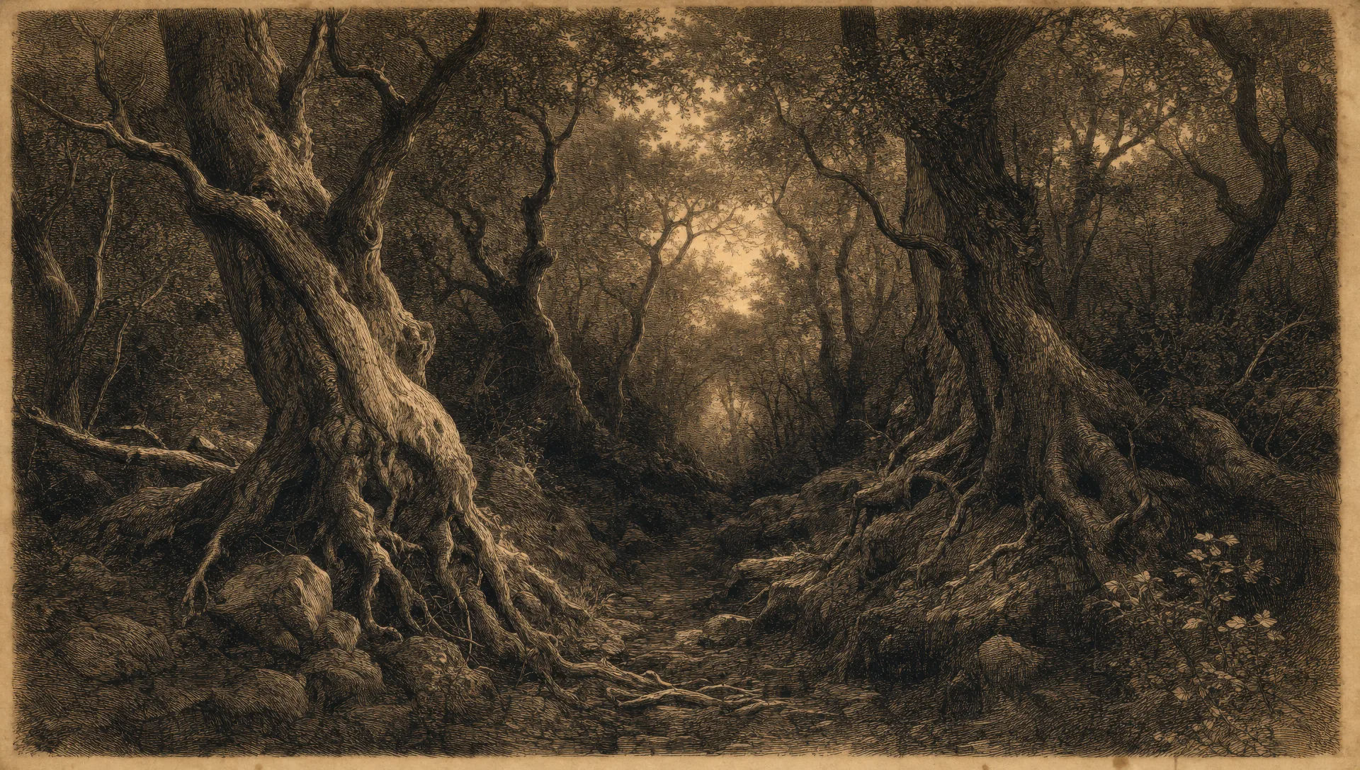 A forest at dusk