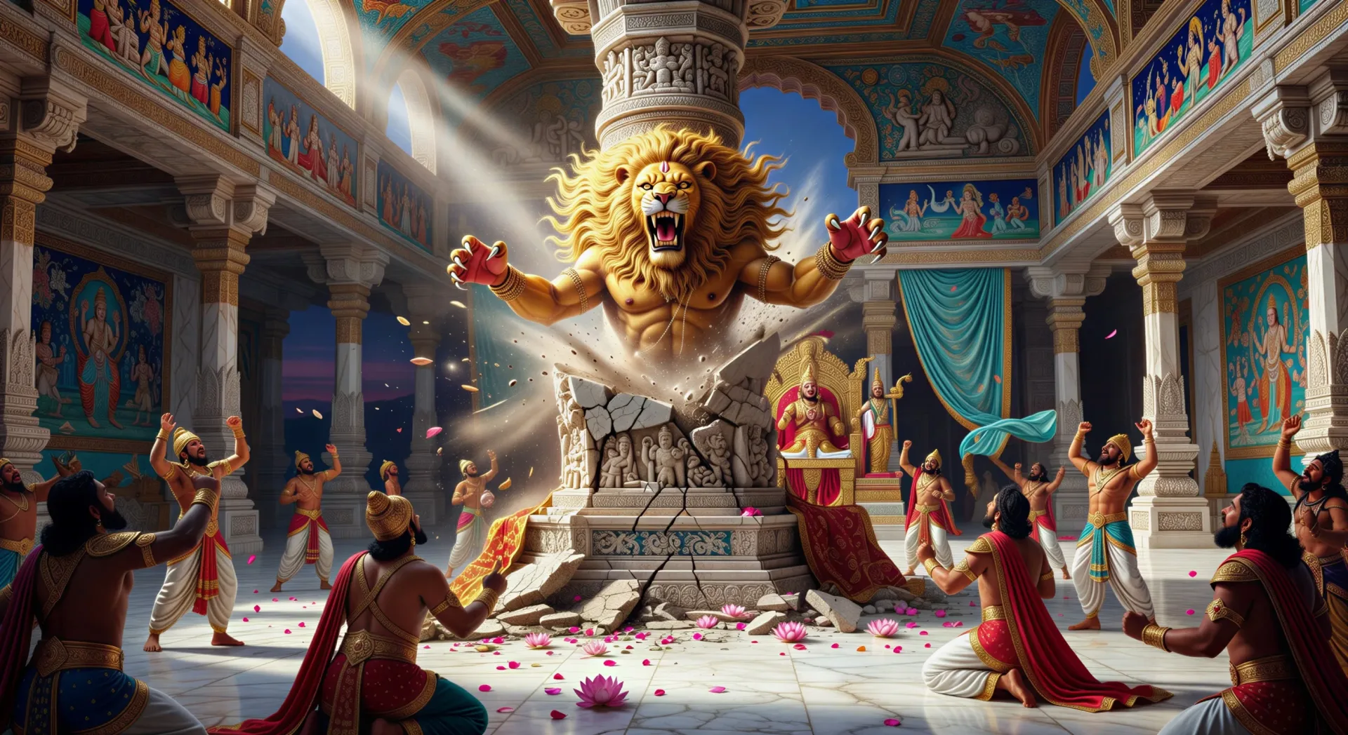 Narasimha emerges from the pillar