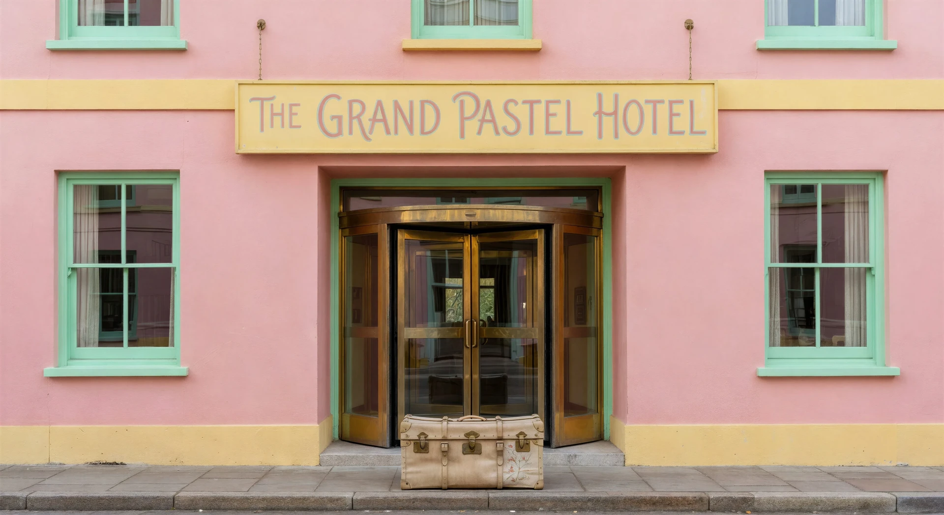 Pink hotel exterior dead-centre