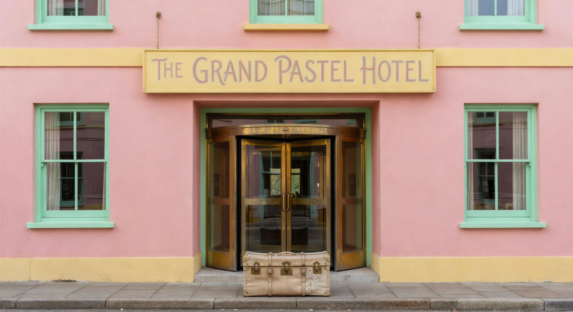 Pink hotel exterior dead-centre