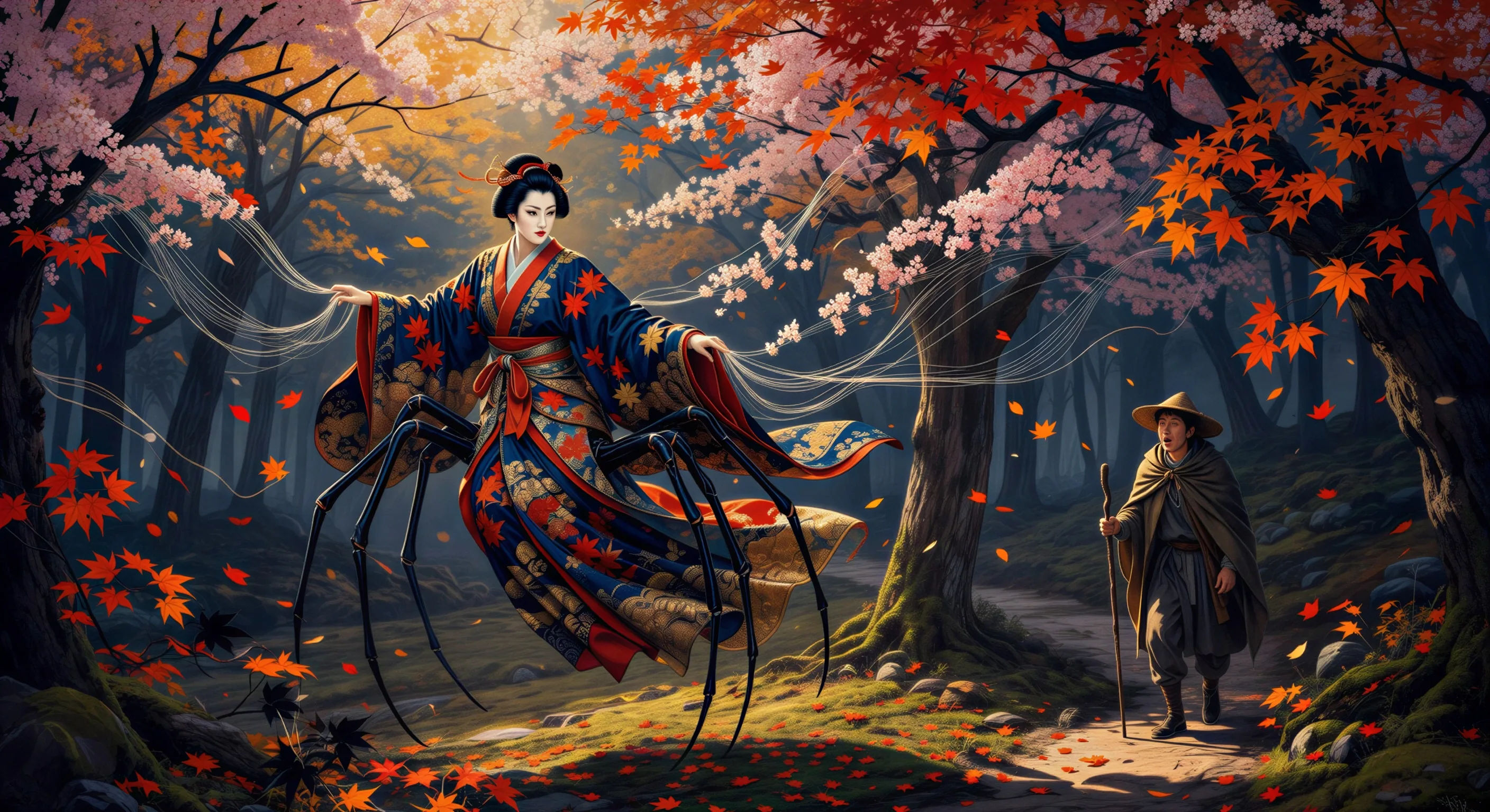 Jorogumo im Herbstwald
