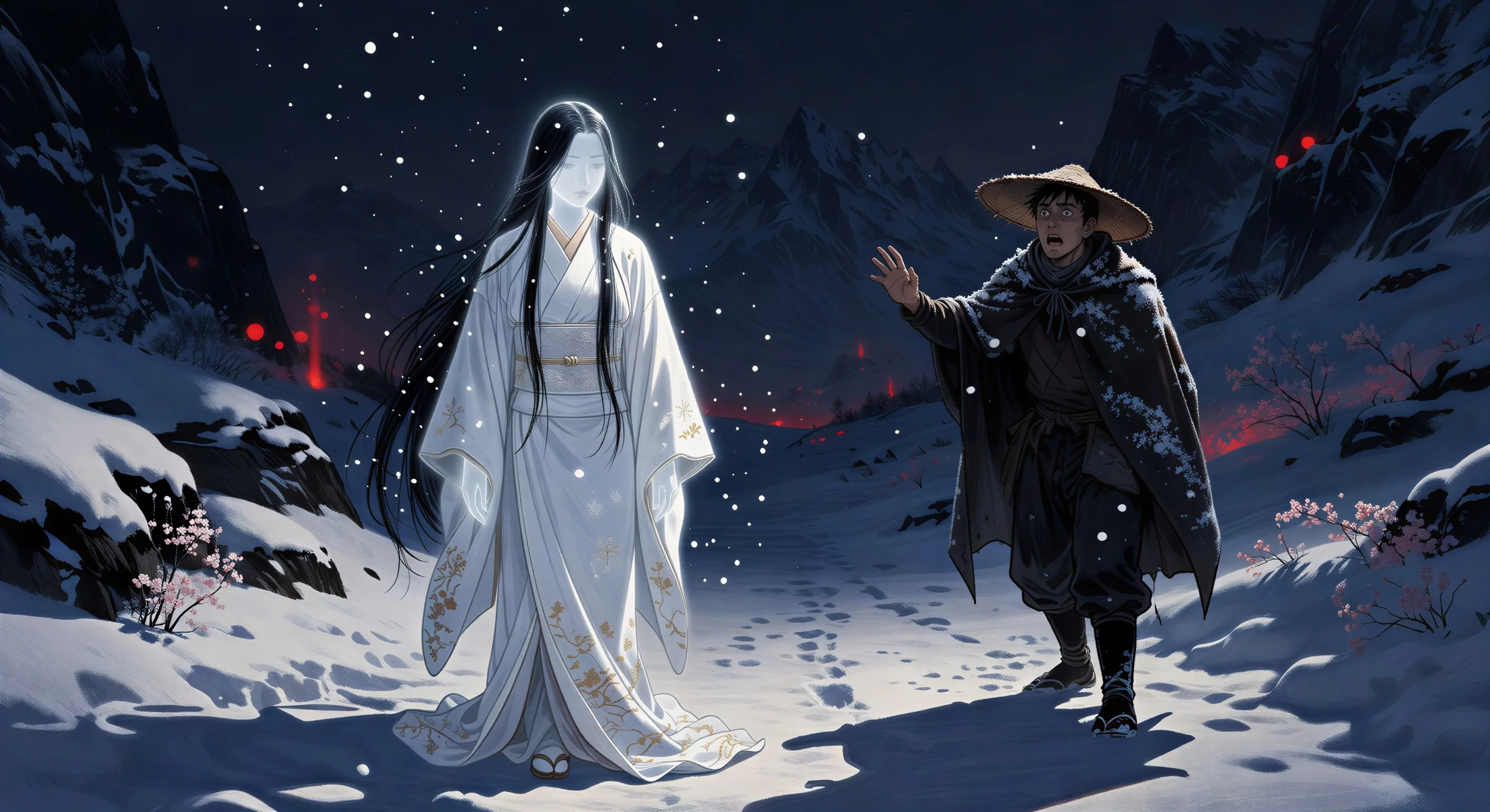 Yuki-onna at the mountain pass