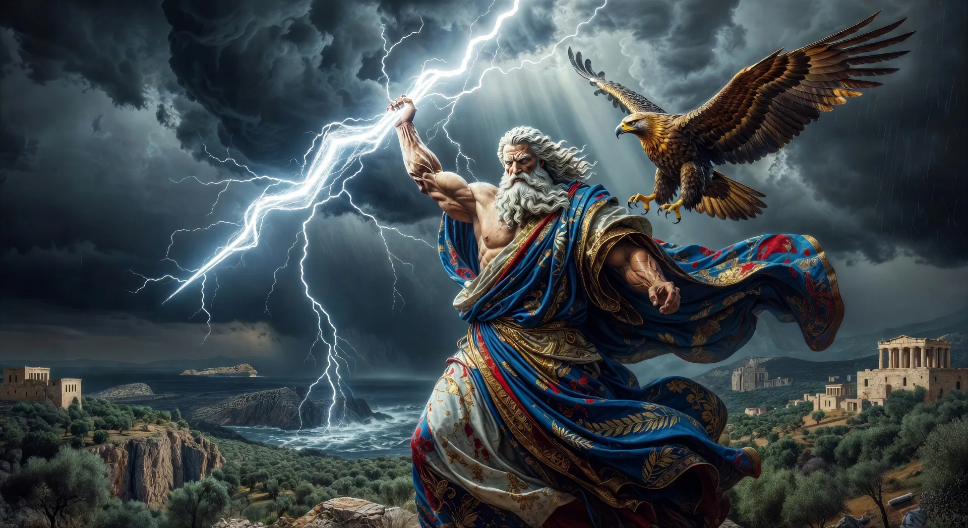 Zeus hurls the thunderbolt